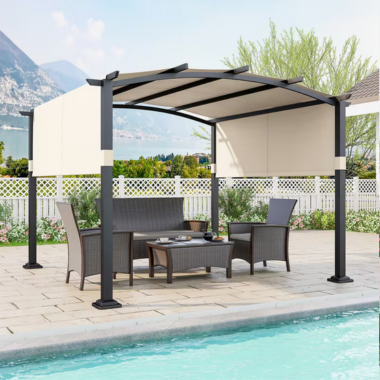 3 x 3m Modern Aluminium Pergola with Retractable Canopy Roof – Outdoor Garden Gazebo Patio Sun Shade Shelter for Dining & Relaxation