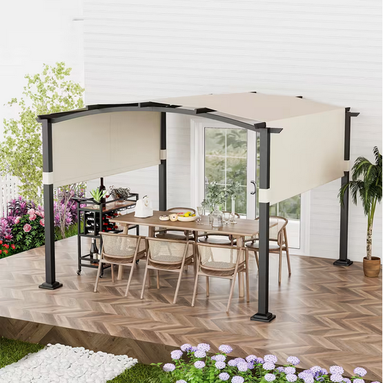 3 x 3m Modern Aluminium Pergola with Retractable Canopy Roof – Outdoor Garden Gazebo Patio Sun Shade Shelter for Dining & Relaxation