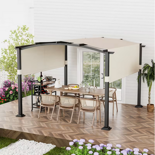 3 x 3m Modern Aluminium Pergola with Retractable Canopy Roof – Outdoor Garden Gazebo Patio Sun Shade Shelter for Dining & Relaxation