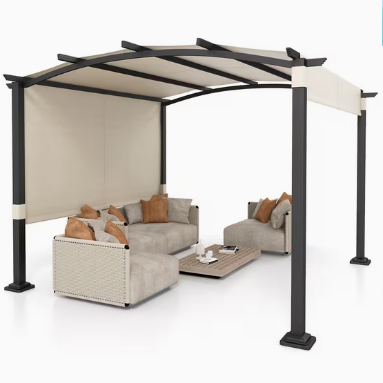 3 x 3m Modern Aluminium Pergola with Retractable Canopy Roof – Outdoor Garden Gazebo Patio Sun Shade Shelter for Dining & Relaxation