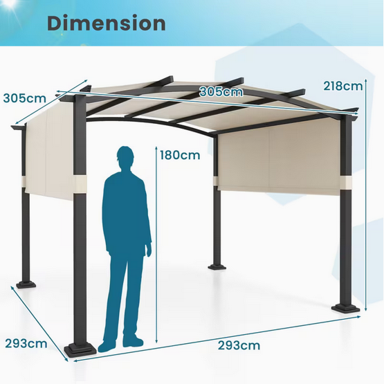 3 x 3m Modern Aluminium Pergola with Retractable Canopy Roof – Outdoor Garden Gazebo Patio Sun Shade Shelter for Dining & Relaxation