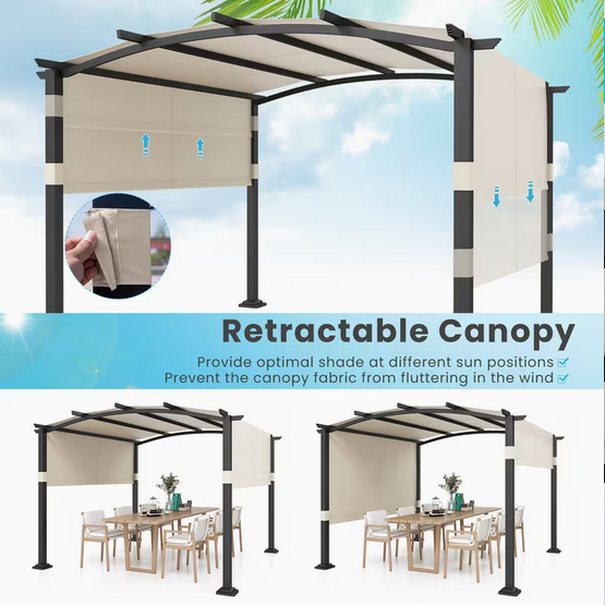 3 x 3m Modern Aluminium Pergola with Retractable Canopy Roof – Outdoor Garden Gazebo Patio Sun Shade Shelter for Dining & Relaxation