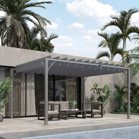 Luxury Aluminium Pergola with Retractable Roof Canopy – 4x3m Modern Outdoor Garden Shelter for Patio & Terrace