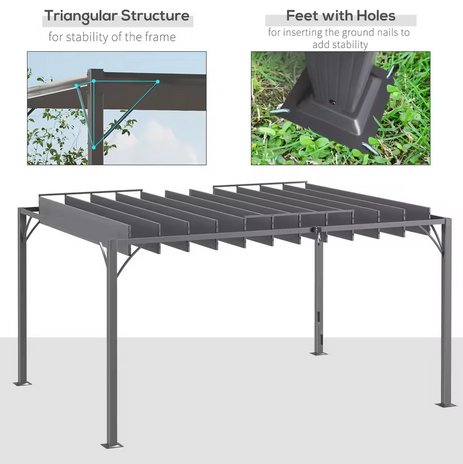 Luxury Aluminium Pergola with Retractable Roof Canopy – 4x3m Modern Outdoor Garden Shelter for Patio & Terrace