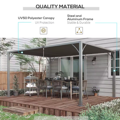 Luxury Aluminium Pergola with Retractable Roof Canopy – 4x3m Modern Outdoor Garden Shelter for Patio & Terrace